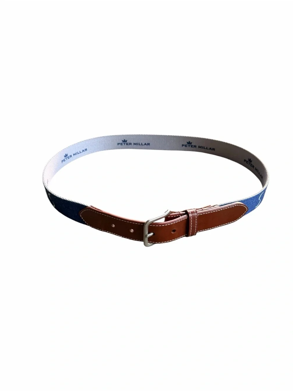 Peter Millar Men's Blue Cotton & Leather Belt Size 38